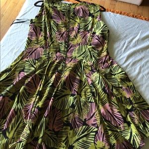 Women’s bar111 Palm Leaf Print Sleeveless Lined Dress  Zippered Back Closure XL